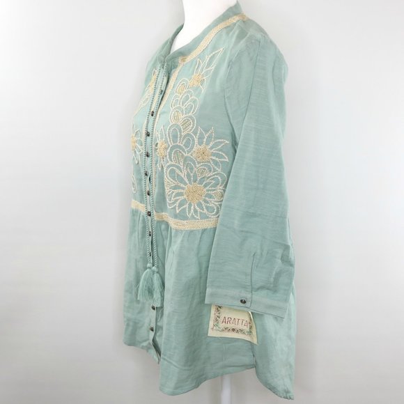 Aratta Silent Journey Mint Buttoned Tunic Top - Picture 5 of 13